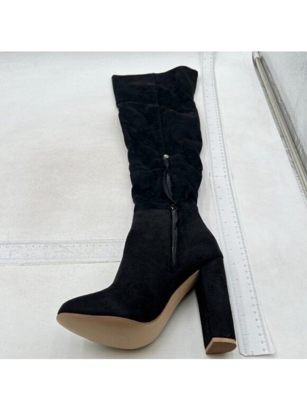 Women's Black Chunky Thigh High Over The Knee High Heel Boots Suede Boots Black